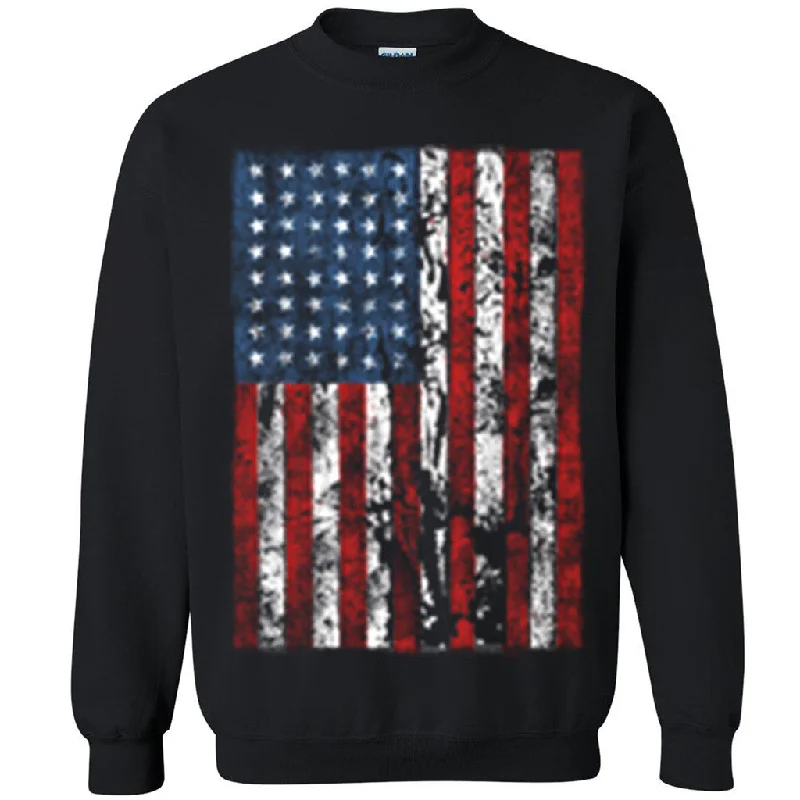 Zexpa Apparelâ„¢ Distressed American Flag Unisex Crewneck 4th of July Usa Patriotic Sweatshirt Hoodie with Double Zipper Versatile Adjustable