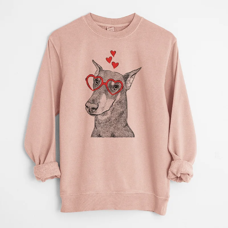 Valentine Shelby the Doberman Pinscher - Unisex Pigment Dyed Crew Sweatshirt Hoodie with Cropped Fit Short Trendy