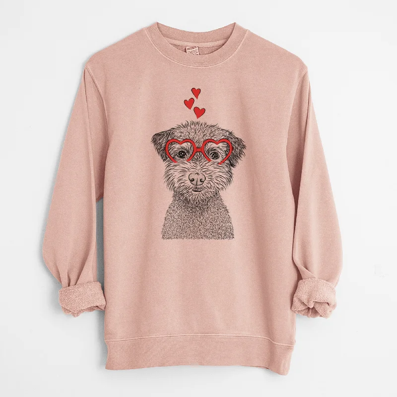Valentine Pretzel the Schnoodle - Unisex Pigment Dyed Crew Sweatshirt Hoodie with Side Slits Relaxed Casual Valentine Pretzel the Schnoodle - Unisex Pigment Dyed Crew Sweatshirt Hoodie with Side Slits Relaxed Casual