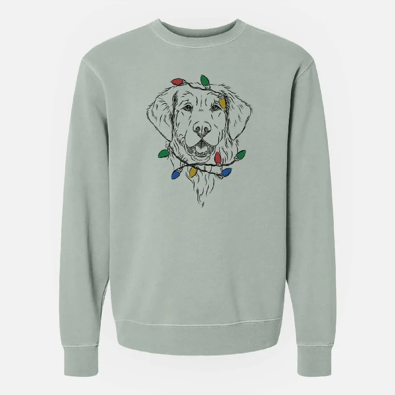 Christmas Lights Toby the Golden Retriever - Unisex Pigment Dyed Crew Sweatshirt Hoodie with Typography Text Message Christmas Lights Toby the Golden Retriever - Unisex Pigment Dyed Crew Sweatshirt Hoodie with Typography Text Message