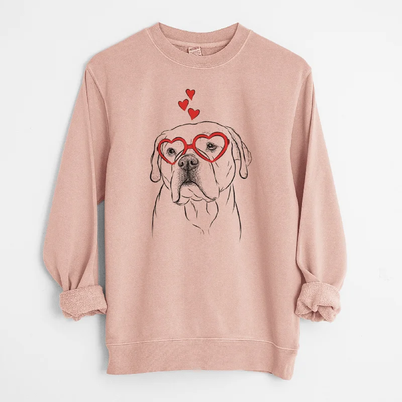 Valentine Nora the American Bulldog Mix - Unisex Pigment Dyed Crew Sweatshirt Hoodie with Ribbed Cuffs Snug Fit Comfort Valentine Nora the American Bulldog Mix - Unisex Pigment Dyed Crew Sweatshirt Hoodie with Ribbed Cuffs Snug Fit Comfort