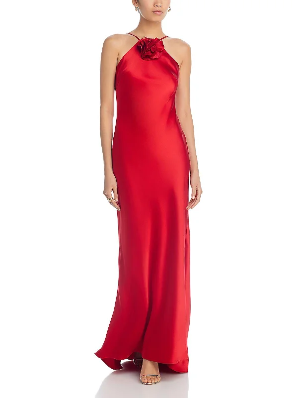Womens Satin Sleeveless Evening Dress Cowl Neckline Elegant