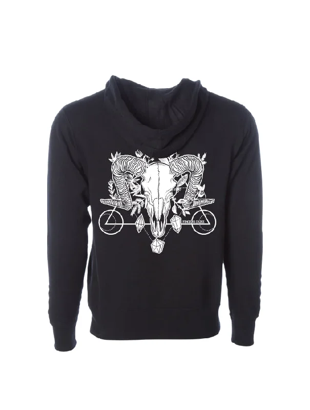 Goat Skull · Zip Up Hoodie Hoodie with Applique Textured Unique