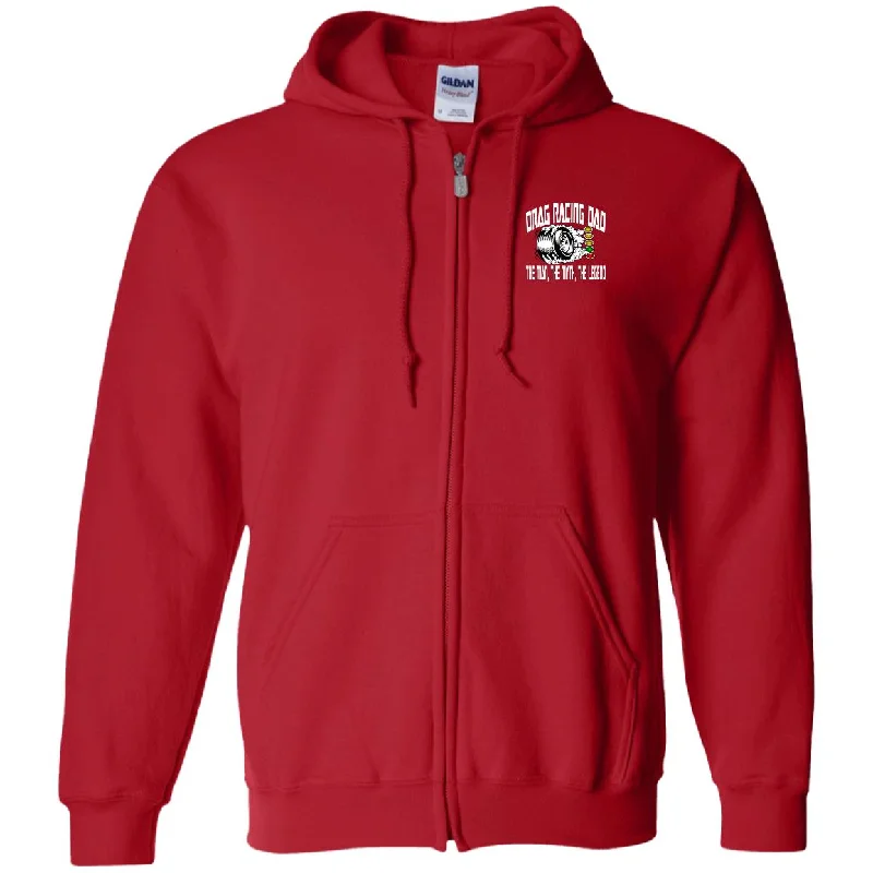 Drag Racing Dad Zip Up Hooded Sweatshirt Hoodie with Hem Applique Textured Unique