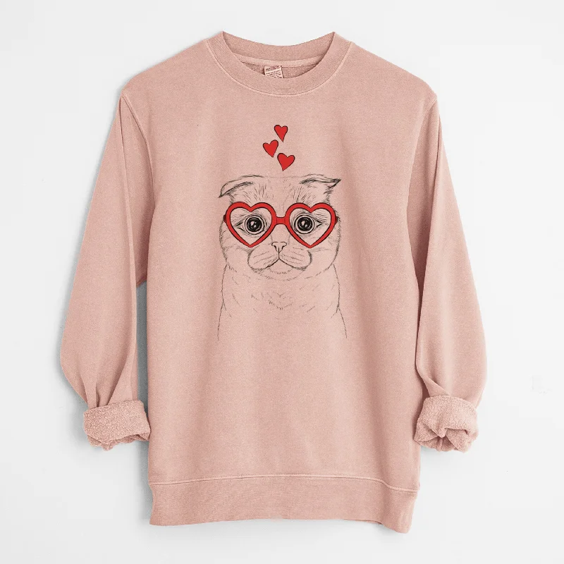 Valentine Neko the Scottish Fold Cat - Unisex Pigment Dyed Crew Sweatshirt Hoodie with Zipper Versatile Modern Valentine Neko the Scottish Fold Cat - Unisex Pigment Dyed Crew Sweatshirt Hoodie with Zipper Versatile Modern