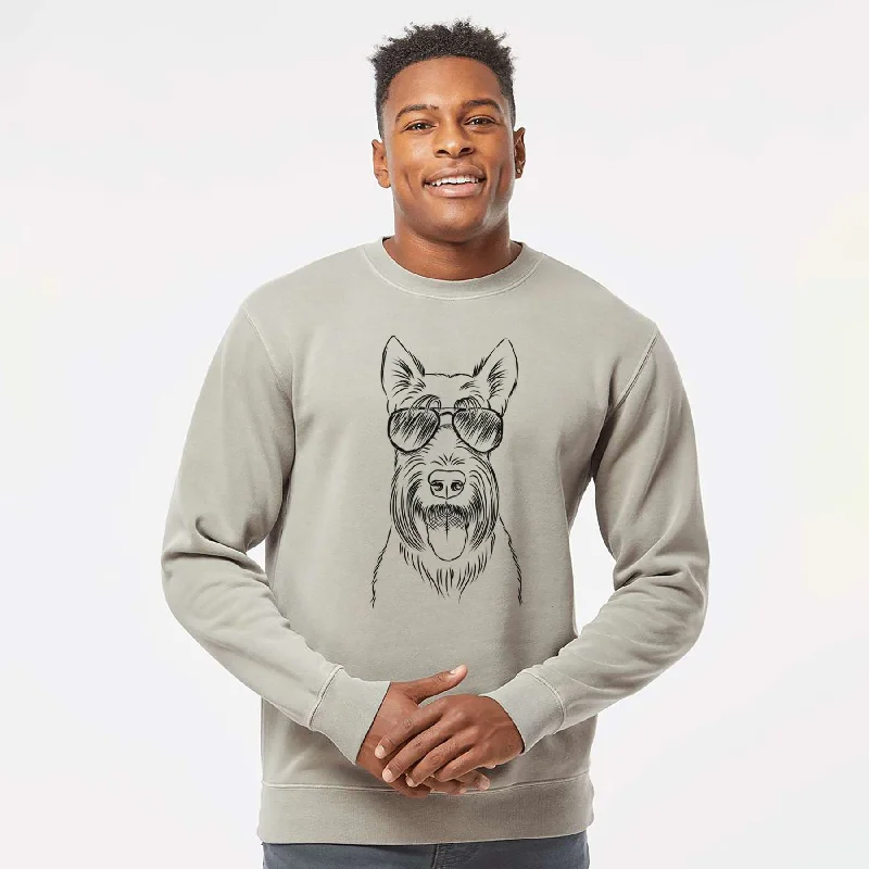 Aviator Oswald the Scottish Terrier - Unisex Pigment Dyed Crew Sweatshirt Graphic Hoodie Design Print Aviator Oswald the Scottish Terrier - Unisex Pigment Dyed Crew Sweatshirt Graphic Hoodie Design Print