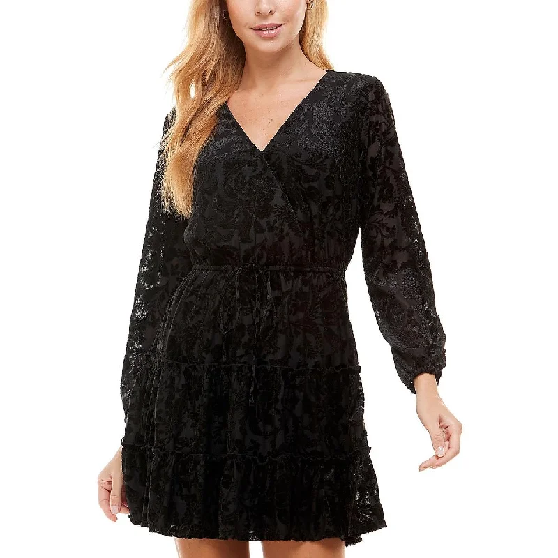 City Studio Womens Juniors Velvet Mini Fit & Flare Dress Tunics stripes playful