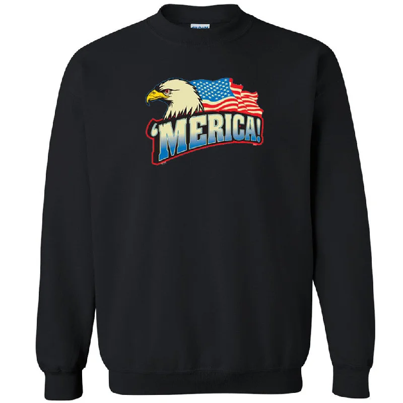 Zexpa Apparelâ„¢ Merica Bald Eagle Unisex Crewneck Waving Flag Graphic Cool Sweatshirt Hoodie with Sequins Glamorous Eye-catching