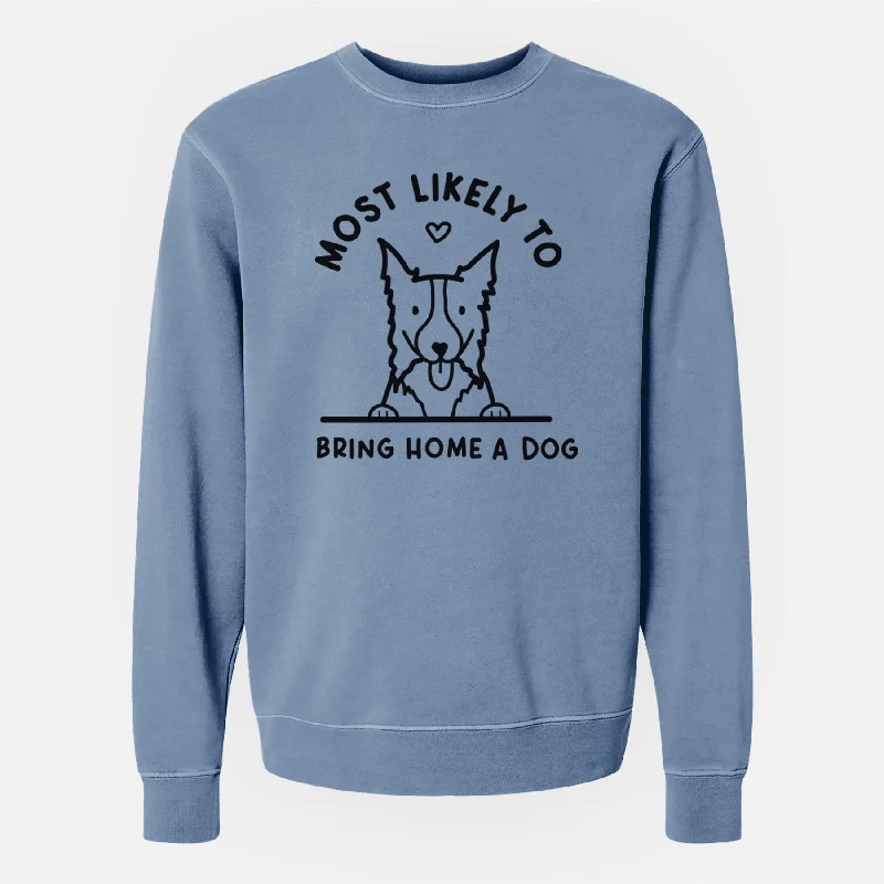 Most Likely to Bring Home a Dog - Border Collie - Unisex Pigment Dyed Crew Sweatshirt Hoodie with Back Slit Movement Comfort Most Likely to Bring Home a Dog - Border Collie - Unisex Pigment Dyed Crew Sweatshirt Hoodie with Back Slit Movement Comfort