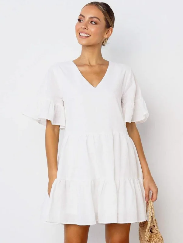 Vegan Happy Women's Cotton Frill Dress | White Tunics Distressed trendy