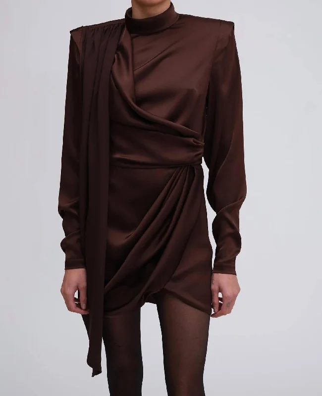 Bianca Solid Silk Dress In Chocolate Brown Shift Classic Vintage