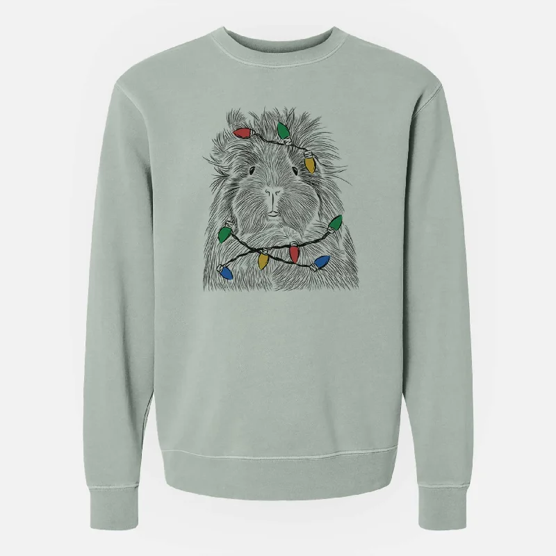 Christmas Lights Rhino the Guinea Pig - Unisex Pigment Dyed Crew Sweatshirt Hoodie with Zipper Placket Modern Functional Christmas Lights Rhino the Guinea Pig - Unisex Pigment Dyed Crew Sweatshirt Hoodie with Zipper Placket Modern Functional