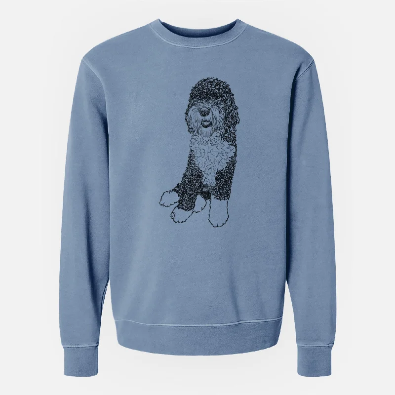 Doodled Whittaker the Sheepadoodle - Unisex Pigment Dyed Crew Sweatshirt Hoodie with Cropped Fit Short Trendy