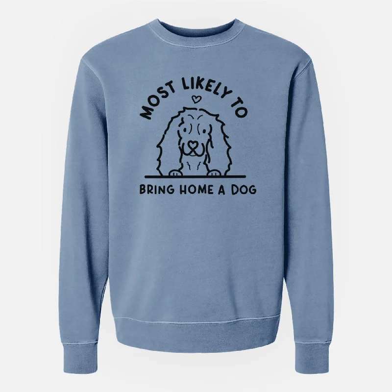 Most Likely to Bring Home a Dog - Cocker Spaniel - Unisex Pigment Dyed Crew Sweatshirt Hoodie with Front Slit Layering Stylish Most Likely to Bring Home a Dog - Cocker Spaniel - Unisex Pigment Dyed Crew Sweatshirt Hoodie with Front Slit Layering Stylish