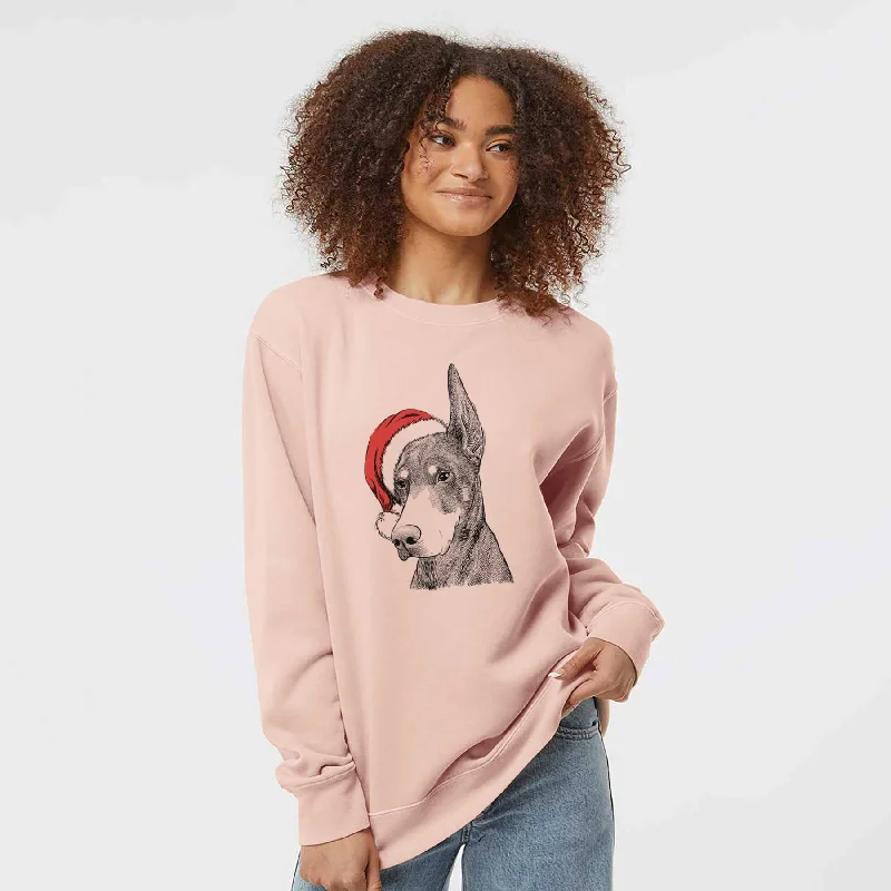 Santa Sunny the Doberman Pinscher - Unisex Pigment Dyed Crew Sweatshirt Hoodie with High Neck Warm Protective Santa Sunny the Doberman Pinscher - Unisex Pigment Dyed Crew Sweatshirt Hoodie with High Neck Warm Protective