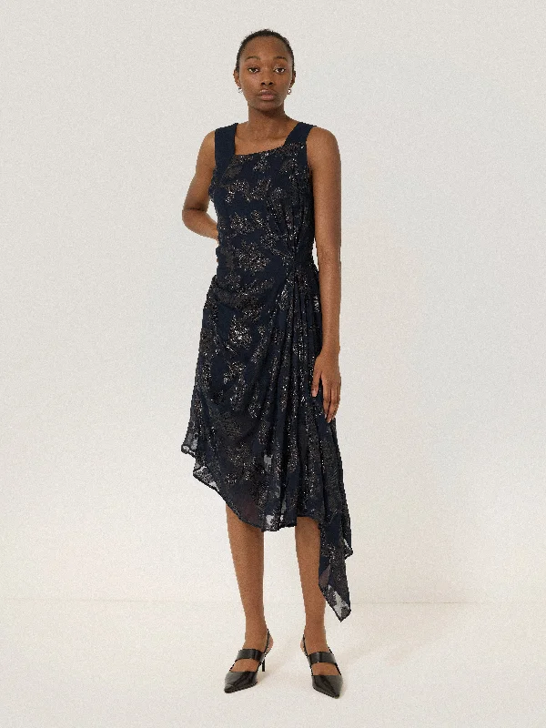 Metallic Jacquard Drape Dress | Navy Tunics Bestseller popular