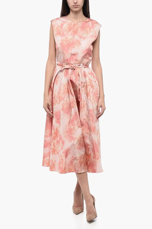 Dior Silk Taffeta Flared Dress with Tie Dye 44 Italian size Off-the-shoulder Chic Trendy