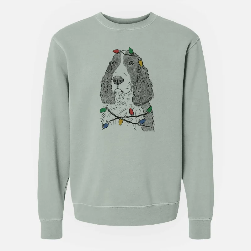Christmas Lights Quincy the English Springer Spaniel - Unisex Pigment Dyed Crew Sweatshirt Hoodie with Tied Waist Feminine Flattering Christmas Lights Quincy the English Springer Spaniel - Unisex Pigment Dyed Crew Sweatshirt Hoodie with Tied Waist Feminine Flattering
