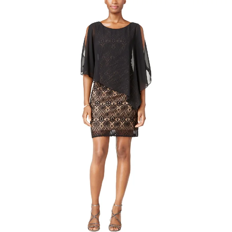 Connected Apparel Womens Petites Lace Capelet Cocktail Dress Tunics Fashionable chic