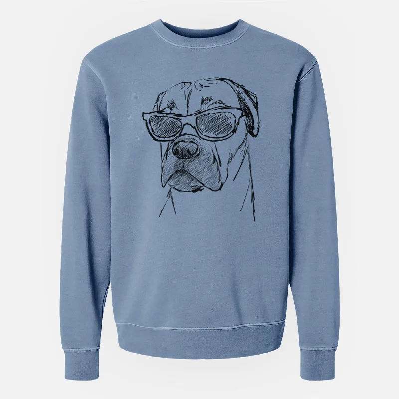 Doodled Bob the Boxer Mastiff Mix - Unisex Pigment Dyed Crew Sweatshirt Hoodie with Camouflage Military Edgy Doodled Bob the Boxer Mastiff Mix - Unisex Pigment Dyed Crew Sweatshirt Hoodie with Camouflage Military Edgy