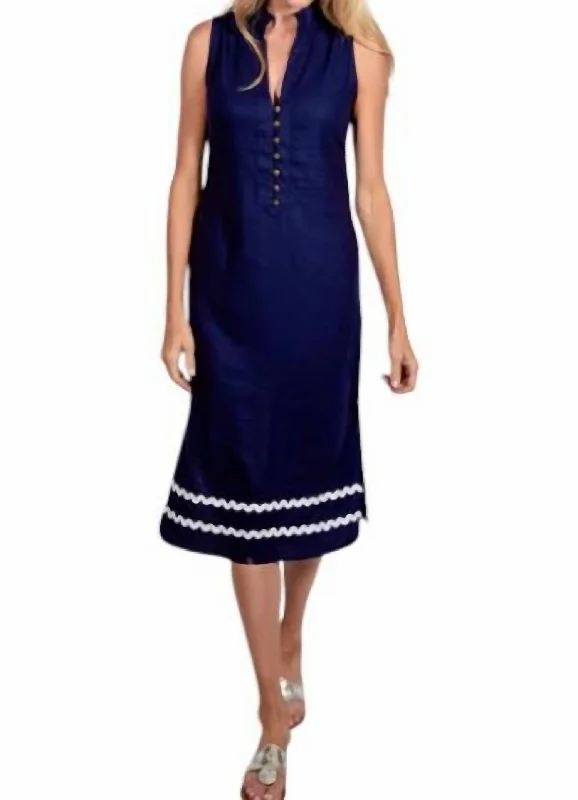 Sleeveless Button Midi Tunic Dress In Navy Tunics Leisure comfortable