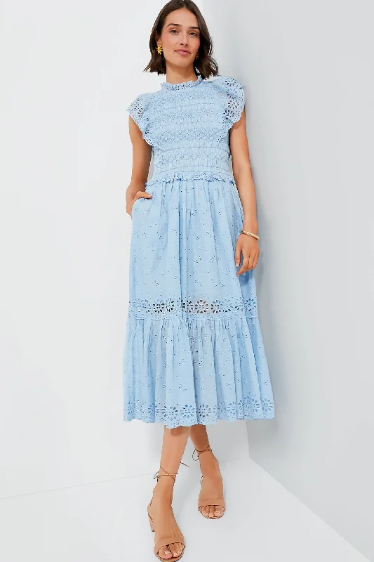 Sky Veronique Embroidery Flutter Sleeve Dress Tunics Versatile functional