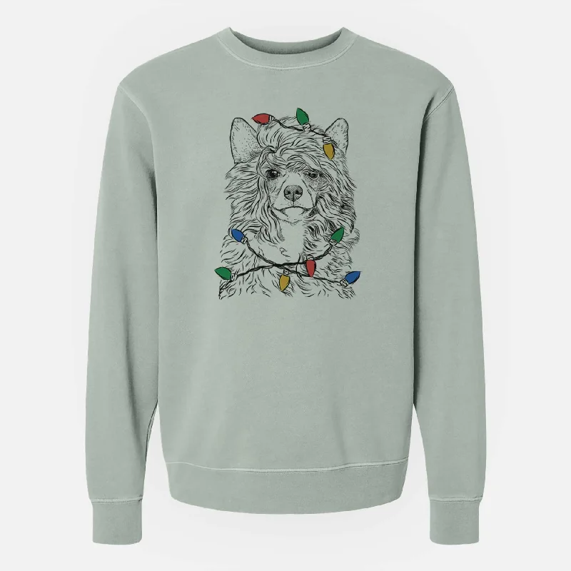 Christmas Lights Preston the Powderpuff Chinese Crested - Unisex Pigment Dyed Crew Sweatshirt Hoodie with Front Slit Layering Stylish Christmas Lights Preston the Powderpuff Chinese Crested - Unisex Pigment Dyed Crew Sweatshirt Hoodie with Front Slit Layering Stylish