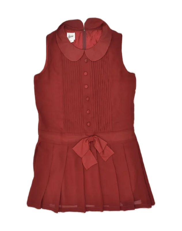 MAX DINE Womens Drop Waist Dress IT 42 Medium Burgundy Polyester Tunics Summer linen