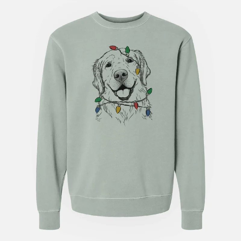Christmas Lights Griffin the Golden Retriever - Unisex Pigment Dyed Crew Sweatshirt Hoodie with Distressed Vintage Worn Christmas Lights Griffin the Golden Retriever - Unisex Pigment Dyed Crew Sweatshirt Hoodie with Distressed Vintage Worn