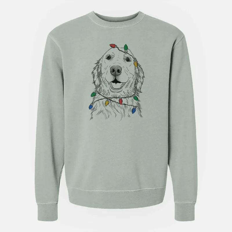 Christmas Lights Ridge the Golden Retriever - Unisex Pigment Dyed Crew Sweatshirt Hoodie with Neon Bright Vibrant Christmas Lights Ridge the Golden Retriever - Unisex Pigment Dyed Crew Sweatshirt Hoodie with Neon Bright Vibrant