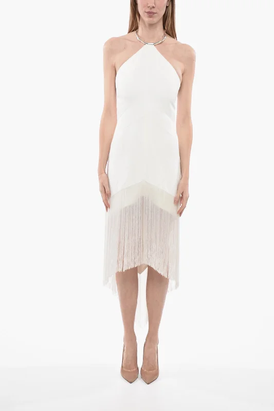 Jil Sander Halterneck Dress with Beaded Fringes 40 Italian size Tunics Trousers formal