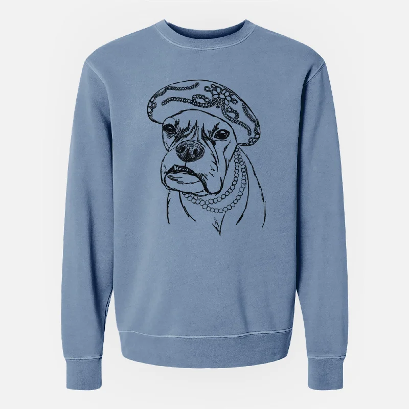 Doodled Violet the Boxer - Unisex Pigment Dyed Crew Sweatshirt Hoodie with Slim Fit Tailored Modern Doodled Violet the Boxer - Unisex Pigment Dyed Crew Sweatshirt Hoodie with Slim Fit Tailored Modern