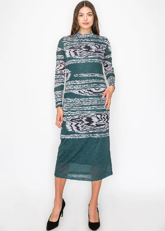 Artistic Green Print Dress sweetheart Neckline Romantic