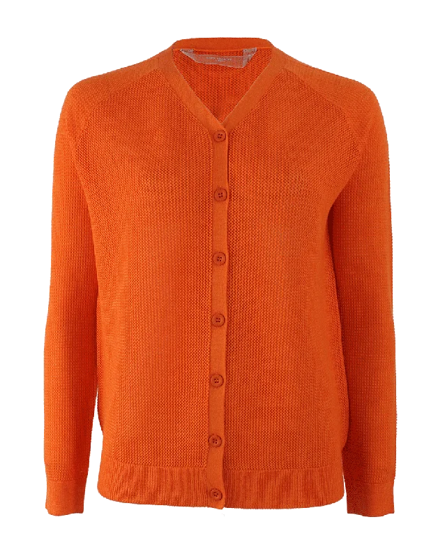 Waffle Knit V-Neck Cardigan Cashmere Blend Cotton Blend Poly Blend