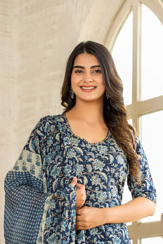 Women's Blue Printed Viscose Rayon Kurta, Pant And Dupatta Set - Alvami Trendy Printed Pants Women's Blue Printed Viscose Rayon Kurta, Pant And Dupatta Set - Alvami Trendy Printed Pants