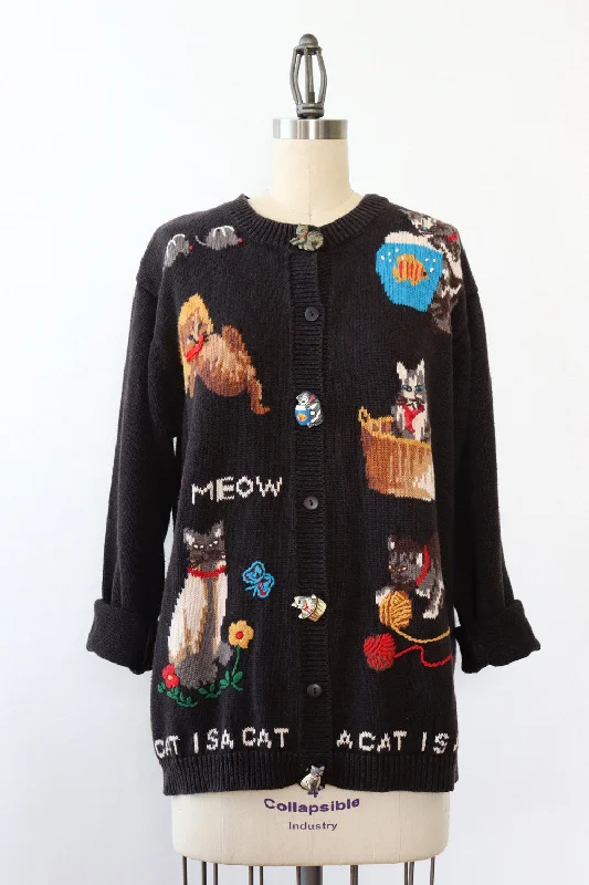 A Cat Is A Cat Cardigan S/M Fleece Fabric Down Fabric Feather Fabric