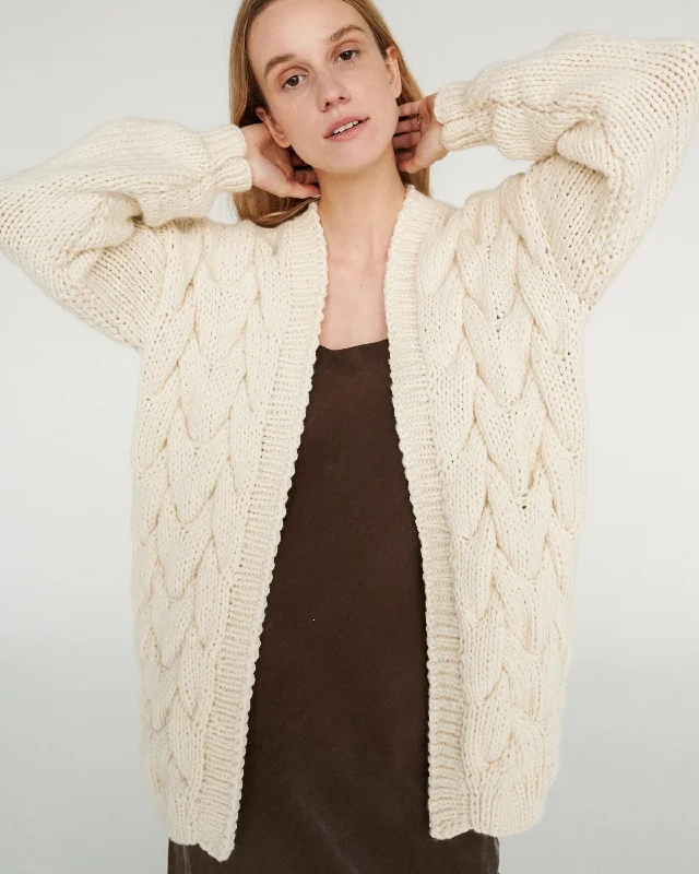 Twisted Erik Wool Cardigan Oat Milk Neon metallic Matte