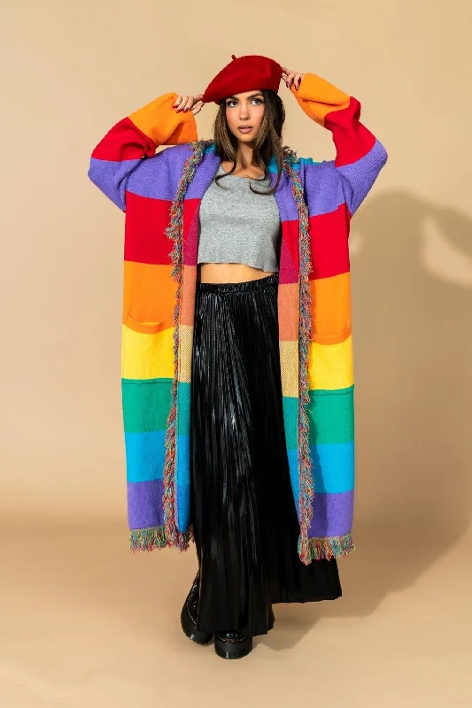 Luxe Fringe Blanket Cardigan in Chasing Rainbows Seamless Knitted Crochet