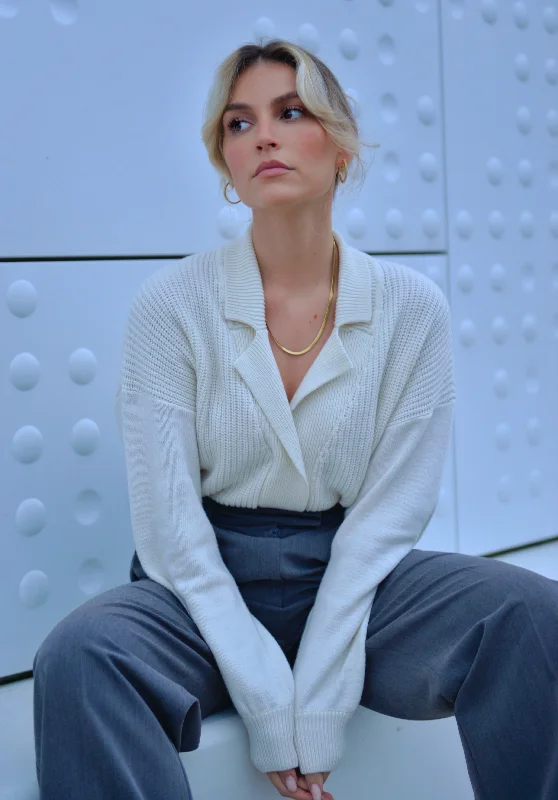 Cozy Wool & Cashmere Blend Cardigan Ecru Welt Pockets Slit Pockets Flap Pockets