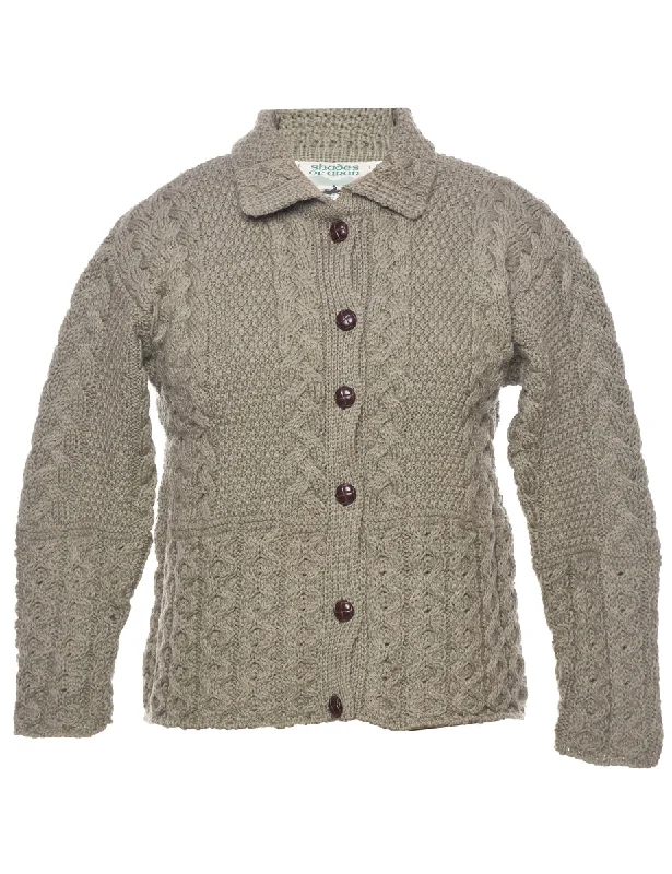 Wool Cable Knit Cardigan - S Hooded Cardigan Collared Cardigan Shawl Collar