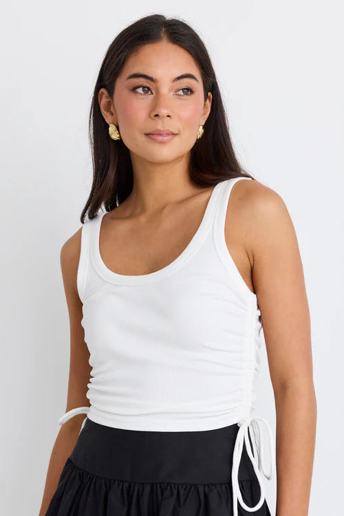 Love Lulu - Gimme Rib Drawstring Tank - White silver tank top
