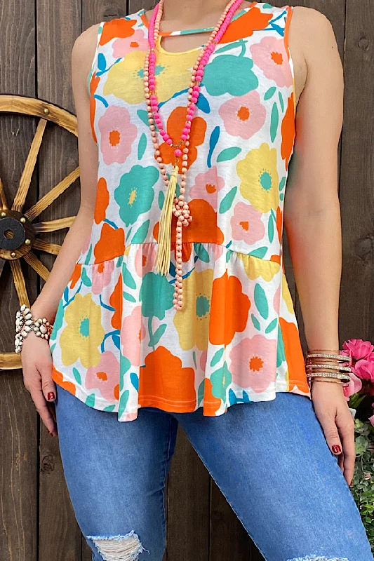 GJQ10779 Multi color floral printed tank top strapless tank top
