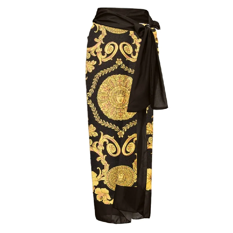 Sexy Black & Gold Italian Print Sarong Skirt Coverup cashmere skirt soft