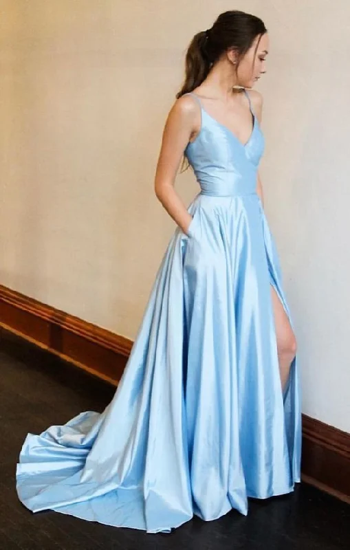 Spaghetti Straps Long Simple Prom Dress with Split Blue Party Dress cg1955 Tunics Winter warm Spaghetti Straps Long Simple Prom Dress with Split Blue Party Dress cg1955 Tunics Winter warm