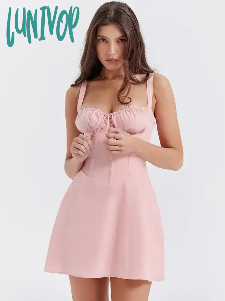 Lunivop Elegant Summer Lace Up Dress White Spaghetti Strap A Line Birthday Party Dresses with Boning Women Corset Dress Tunics New arrival Lunivop Elegant Summer Lace Up Dress White Spaghetti Strap A Line Birthday Party Dresses with Boning Women Corset Dress Tunics New arrival