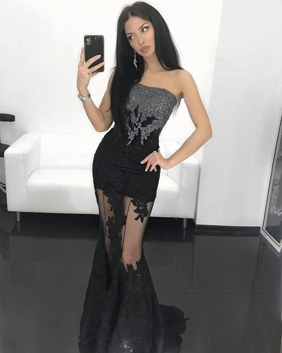 Black Strapless Appliques Mermaid Prom Dress, Sexy Sleeveless Evening Party Dress cg3542 Bodycon Fitted Nightout Black Strapless Appliques Mermaid Prom Dress, Sexy Sleeveless Evening Party Dress cg3542 Bodycon Fitted Nightout