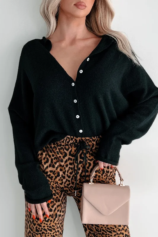 Henrik Lightweight Button Cardigan (Black) Zippered Buttoned Snapped