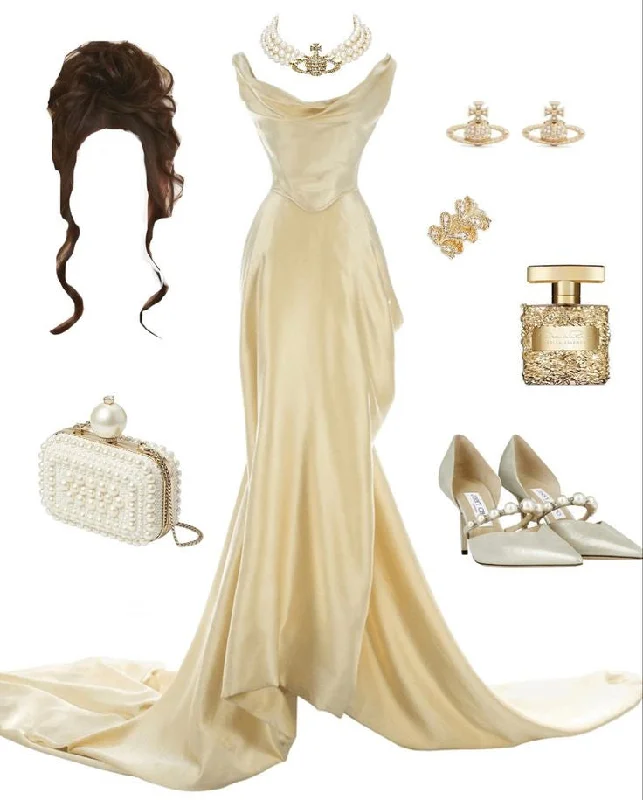 Light Yellow Straps Mermaid Satin Vintage Long Party Dress Evening Gown, DP4379 Off-the-shoulder Chic Trendy Light Yellow Straps Mermaid Satin Vintage Long Party Dress Evening Gown, DP4379 Off-the-shoulder Chic Trendy
