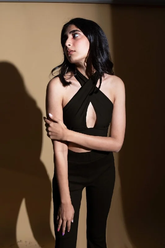 Joana Pants - Cotton Knit Flared Bottoms (Black) Comfortable Wide-Leg Pants