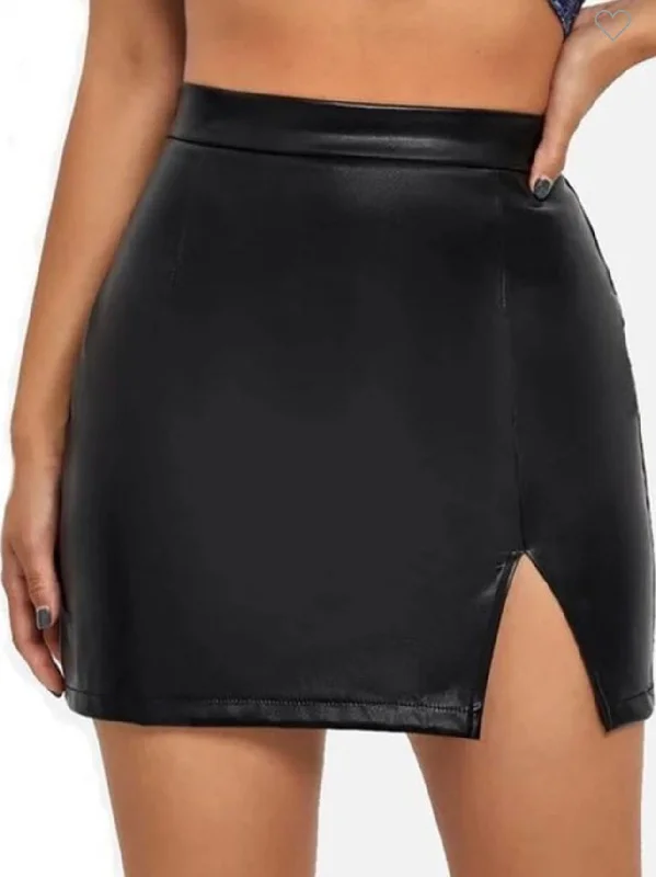 Black Feather Leather Skirt silk skirt smooth